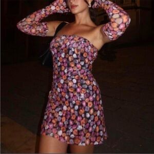 NWOT Miscreants London Cupid Mini Floral Dress With Gloves Size UK 12 US 8